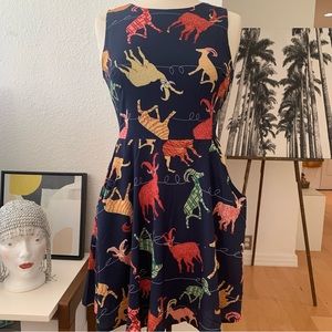 L.A. Soul sleeveless dress with print of goats/rams on navy blue background